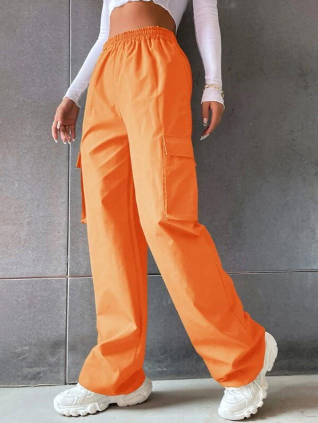 2024 Elastic Waist Women's Cargo Pants - Solid Color, Spring/Summer Fashion, Flap Pockets, In Stock