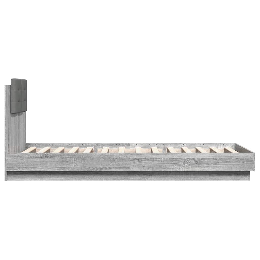 Bed Frame with Headboard and LED Lights Gray Sonoma 90x200 cm
