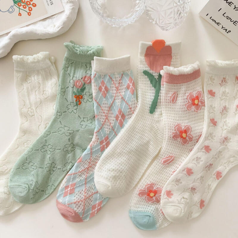 [6-Pair Set] Ruel Light Spring Women s Fashion Long Socks 6-piece set