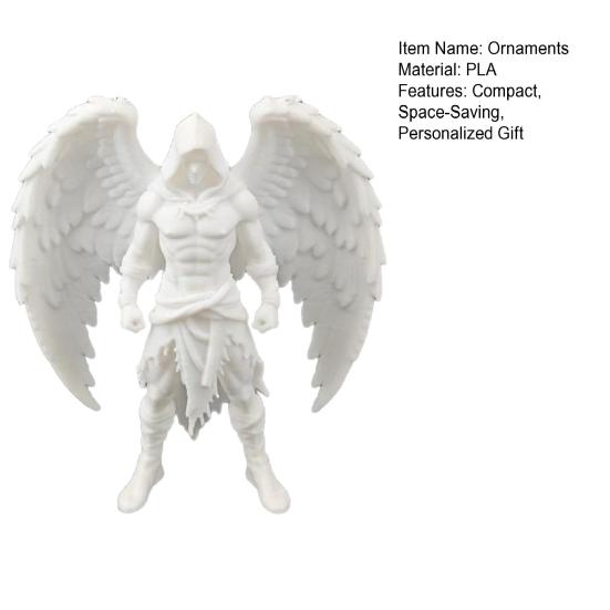 3D Printed Dark Angel Statue Gothic Hooded Figurine Detailed Winged Desk Decor