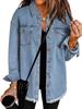 Women's Cross-Border Washed Denim Shirt Jacket - European & American Autumn/Winter Street Style with Frayed Hem