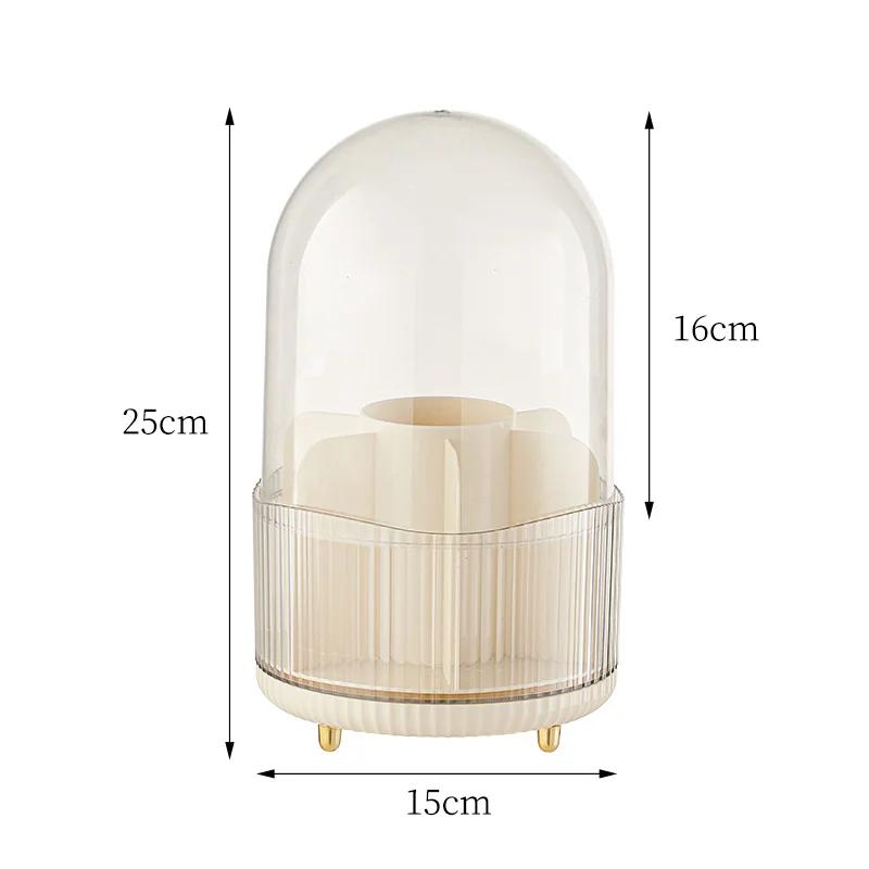 

Вращающийся настольный органайзер для кистей для макияжа с крышкой, коробочка для хранения косметики, портативная губная помада, держатель для подводки для глаз, орган для ручек по уходу за кожей