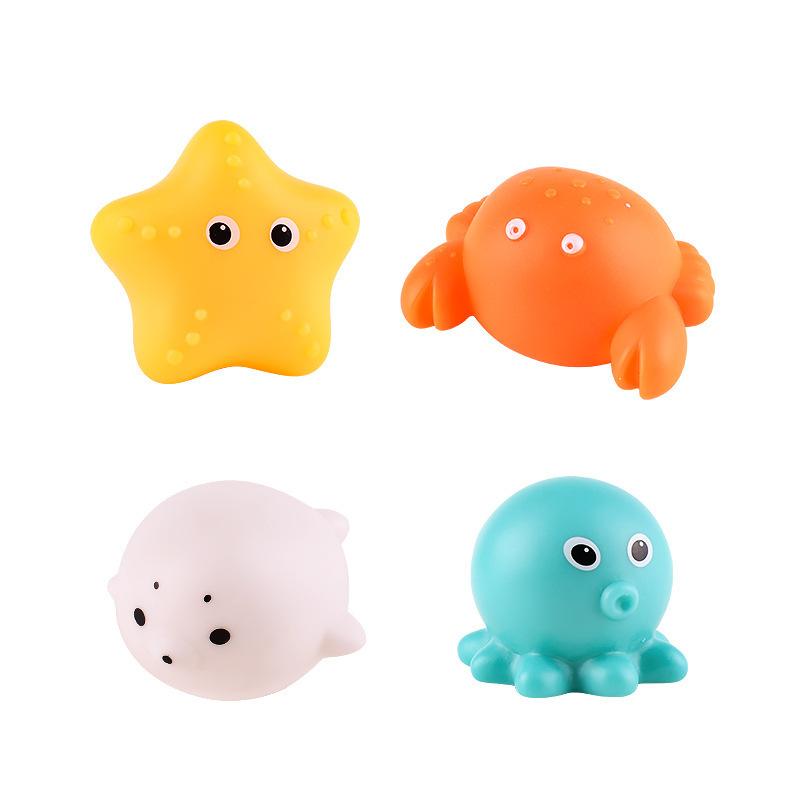 Cute Animal Bath Toy Swimming Water LED Light Up Ocean Sea Animal Set Flashing Floating Bathtub Toys for Baby Infant Kid Toddler