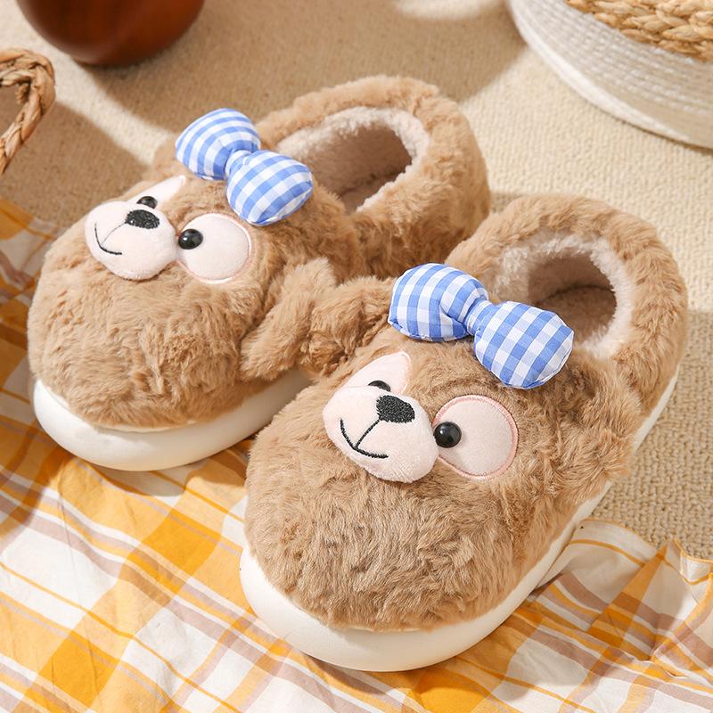 Cotton slippers women's autumn and winter cute bears wear thick-soled home non-slip bags and velvet thermal shoes