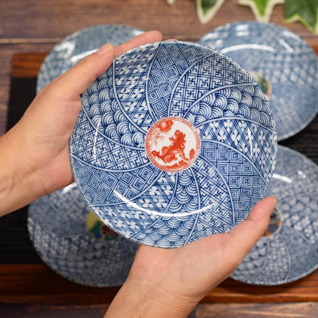 Waza no Kura Plate Set Stylish Kutani Ware Medium Plates of Period Painting Design Ceramic Japanese Tableware Serving Plates Made in Japan Perfect for