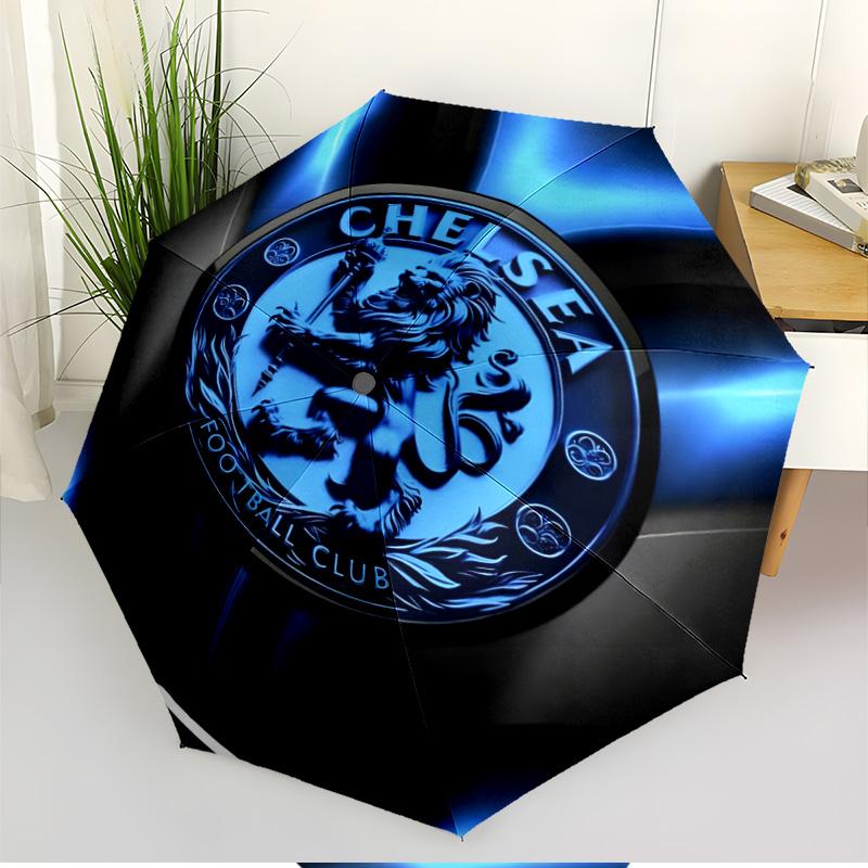 Parasol z nadrukiem Chelsea F.C. Automatyczne otwieranie i zamykanie, Przenośny składany parasol, na zewnątrz, do dojazdów, na wycieczkę kempingową, Idealny prezent urodzinowy