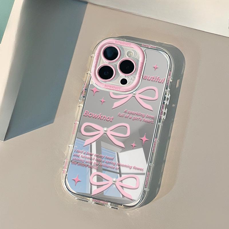 Pink Bow Suitable for IPhone16promax Phone Case Apple 14 Mirror Cream 12 Creative 11/15