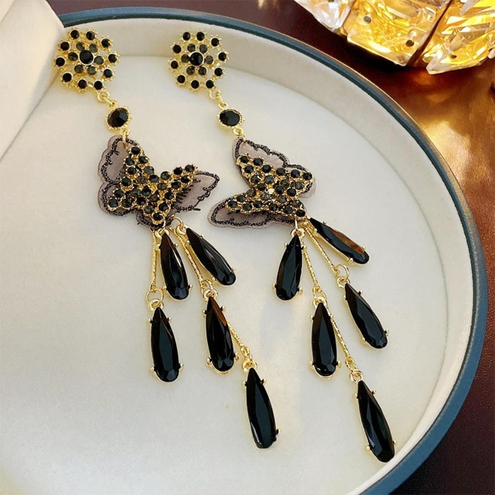 

French bow earrings tassel design earrings water drop light luxury long earrings