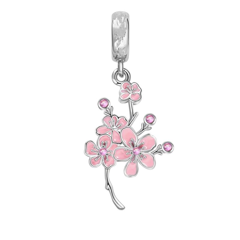 Pink Flowers Series Charm Beads Daisy Flower Clip Cherry Blossom Rose In Bloom Fit Original Bracelets Diy Jewelry Gifts