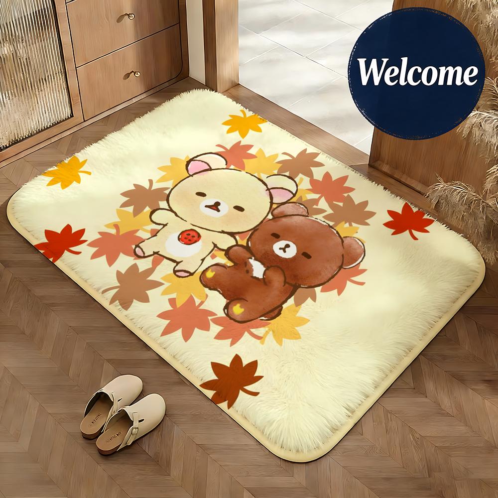 Soft Flannel Floor Mat Character Rilakkuma Floor Mat Non-Slip Absorbent Doormat Bathroom Bedroom Home Decor Rug