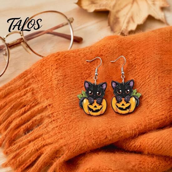 Orecchini Gatto Cartone Animato Zucca Halloween Orecchini Pendenti Neri, Gioielli Carini Animali Pendenti Accessori Festivi per Donne Ragazze, Regalo Novità per le Feste Festa