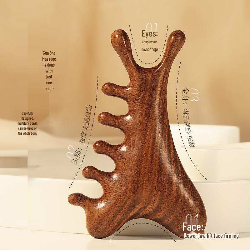 Multifunctional Sandalwood Massage Comb: Meridian Unblocking, Gua Sha, and Scalp Acupressure