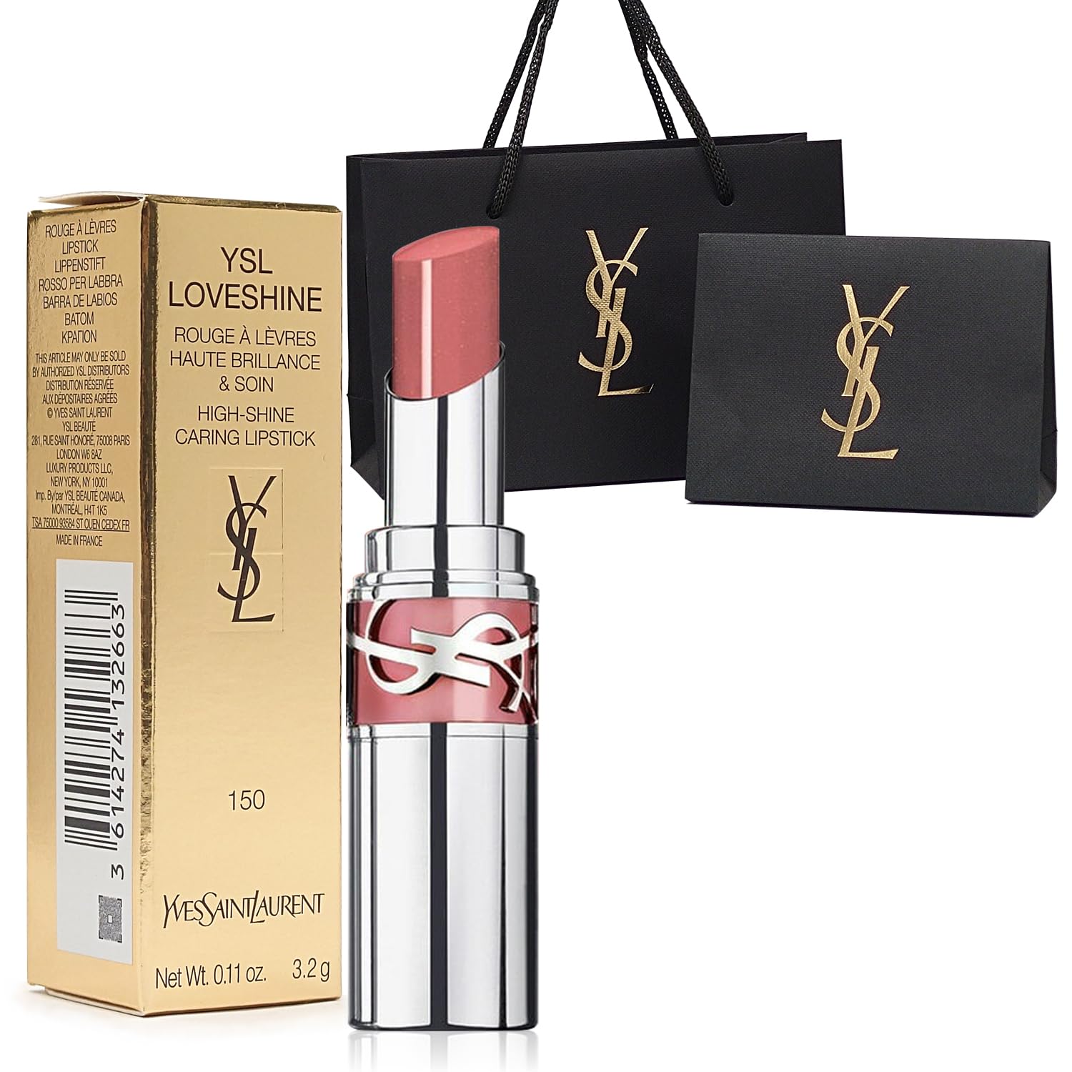 

[Оригинальный японский продукт] Губная помада Yves Saint Laurent Love Shine (#150 Телесное белье) 3,2 г, Подарок из Косметики из Универмага, Включает Сумку для Покупок