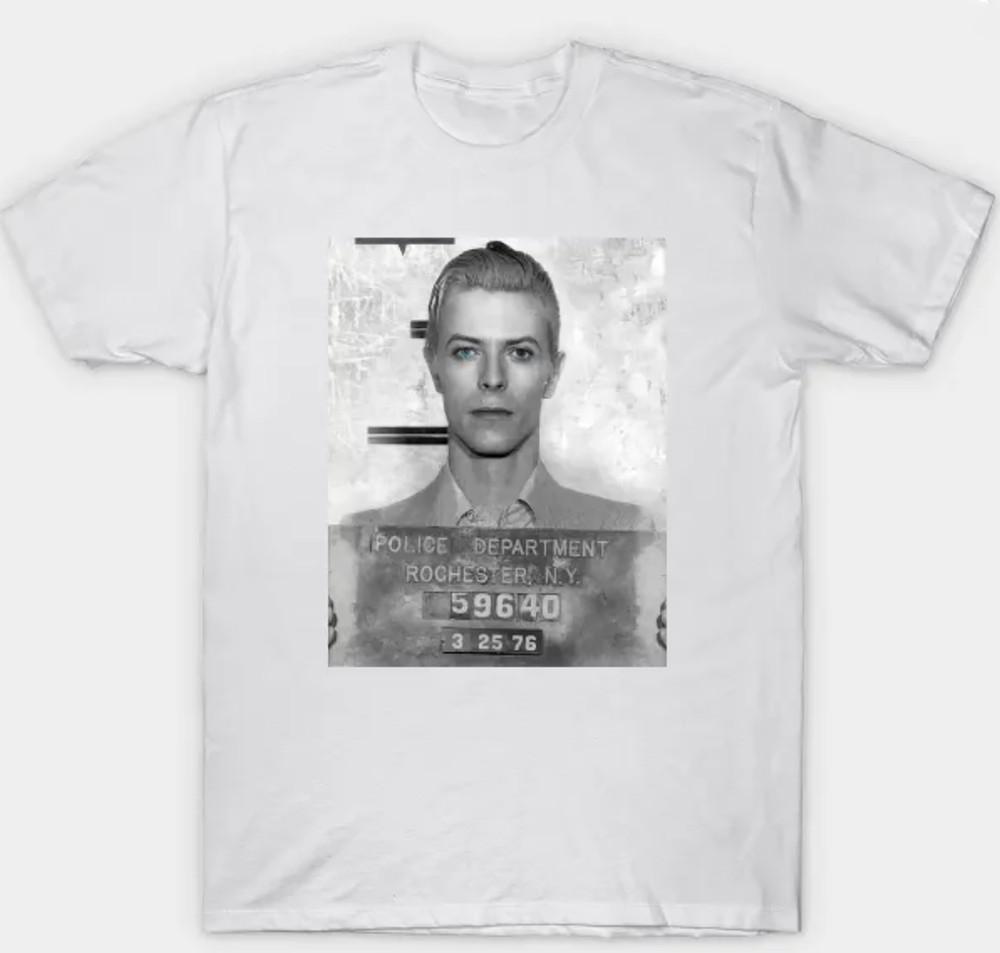 David Bowie Ziggy Stardust Mug Shot  Unisex S-3XL White Fan Art Unisex T-Shirt XXXXL