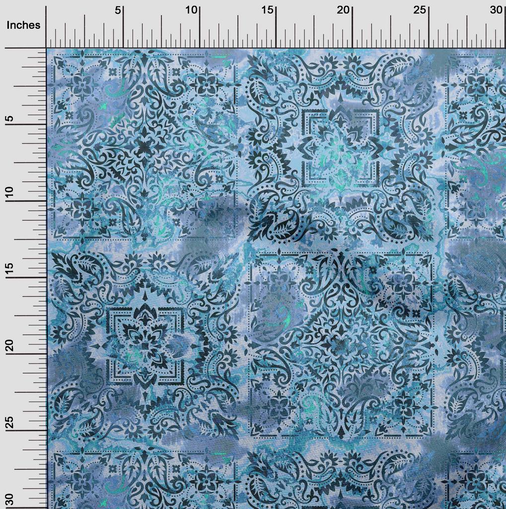 oneOone Cotton Flex Light Blue Fabric Asian Dress Material Fabric Print Fabric By The Yard 40 Inch