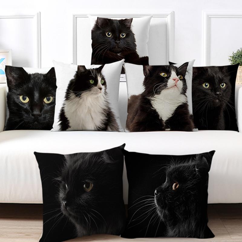 Cute 3D Black Cat Pillow Case Cartoon Funny Pets Black Warming Anime