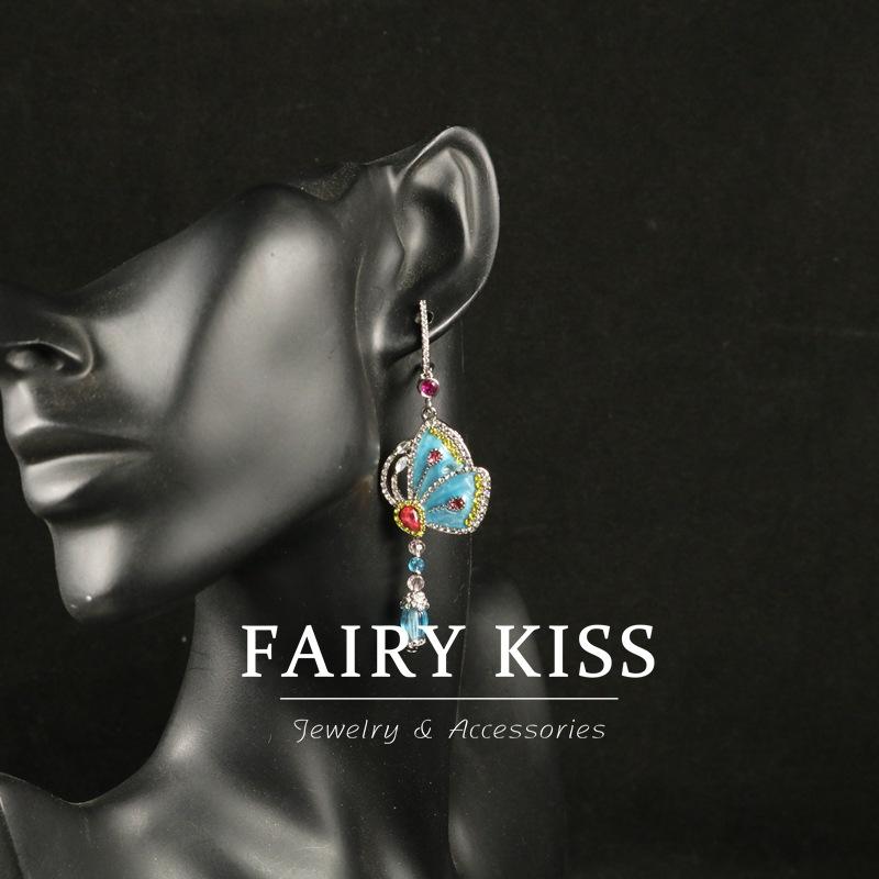 Exquisite Enamel Dripping Oil Full of Diamonds, Colorful Smart Butterfly Symmetrical Earrings, Fashionable Light Luxury and Elegant Earrings.