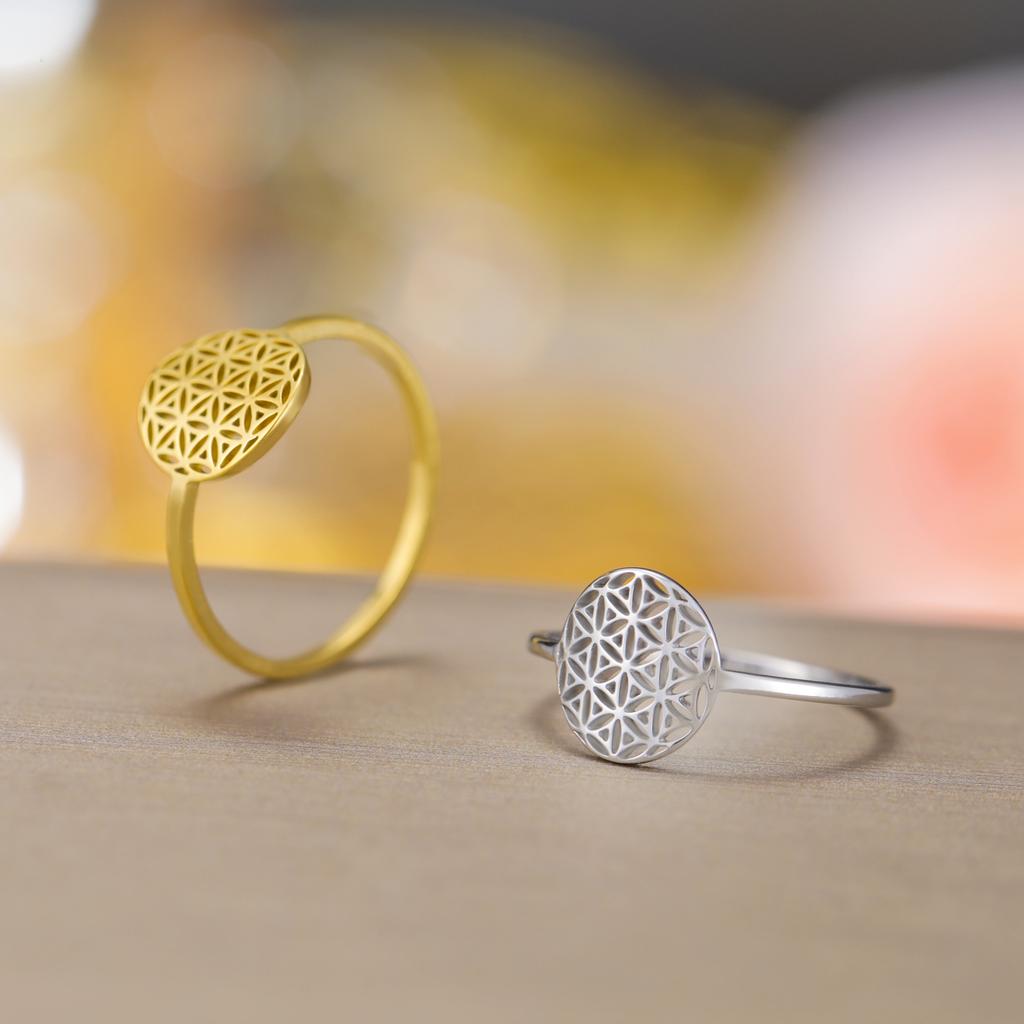 Flower of Life Ring Stainless Steel Sacred Geometry Fashion Couple Finger Rings Amulet Jewelry Birthday Gift New in
