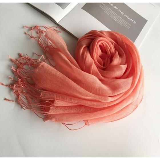 55*180cm Fashion Soft Solid Women 100% Linen Flax Tassel Scarf Summer Travel Sunscreen Long Shawl Elegant Hijab Women Foulard