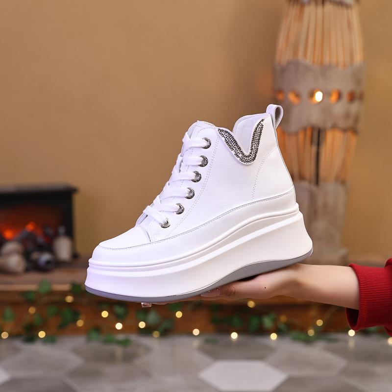 8556 White Shoes Women's 2025 Autumn New High-top Sports and Leisure Shoes Board Shoes Fashion Versatile Women's Shoes Genuine