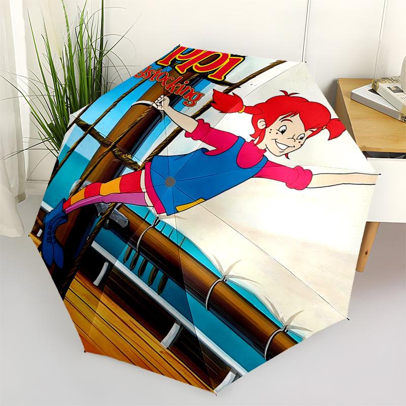 

Pippi Longstocking Themed Travel Umbrella-8 Ribs Automatic Opening and Closing, Portable Folding Design, Compact and Stylish Umbrella Suitab