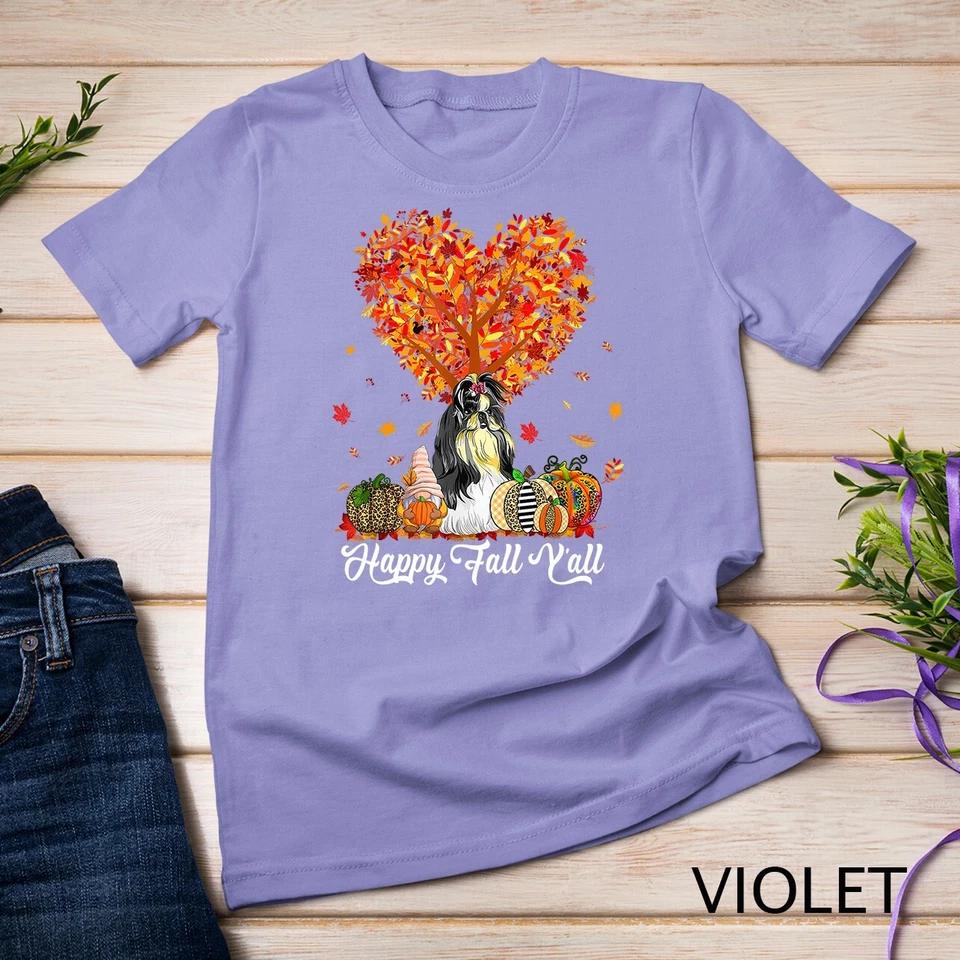 Happy Fall Y all Funny Shih Tzu Autumn Pumpkins Unisex T-shirt 14 3XL