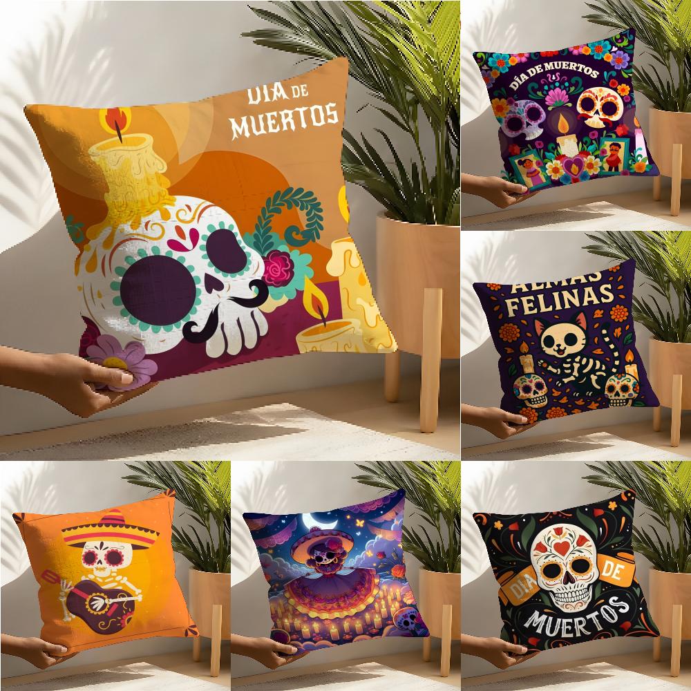 Festival D-Dia De Muertos 3 Pillow Case Linen Cushion Covers For Decorative Sofa Home Pillows Case Car Chair Pillows Cases