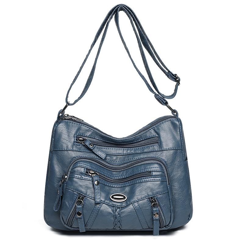 Damska miękka skórzana torba na ramię z wieloma kieszeniami, torba crossbody, torba dla mamy w średnim wieku