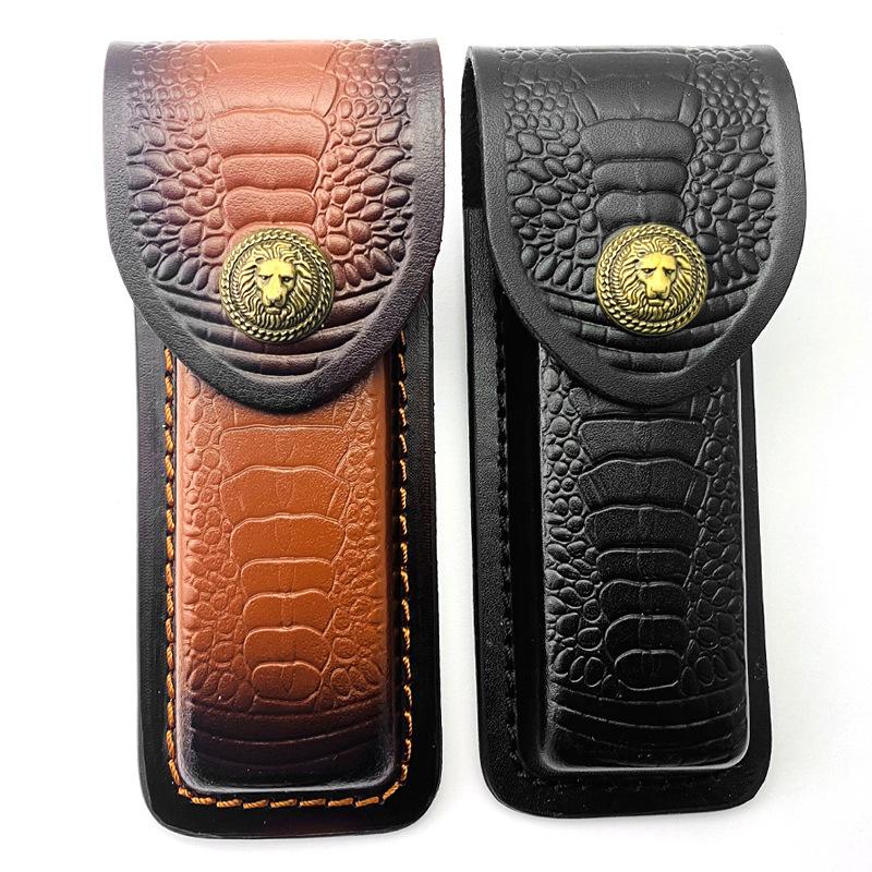 15cm  Foling Knife Holder Embossed Cowhide Scabbard Pocket  Knife Cover Leather Sheath Case  Camping Knife Holsters Belt Buckle