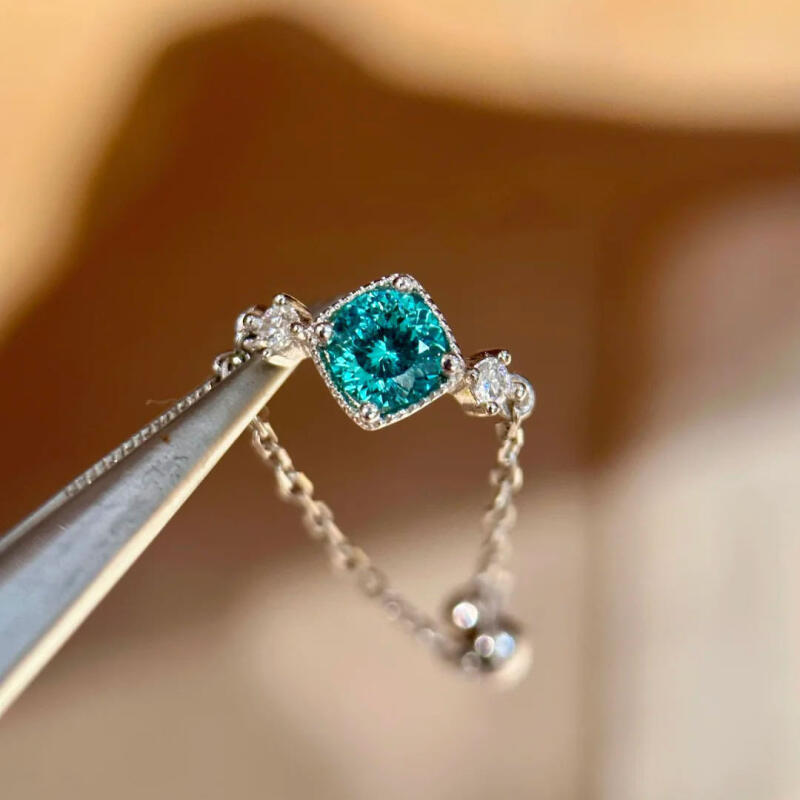 Light Luxury Blue Rhinestone Rings for Women Girls Exquisite Fashion Pullable Adjustable Chain Rings Unique Design Jewelry Gift