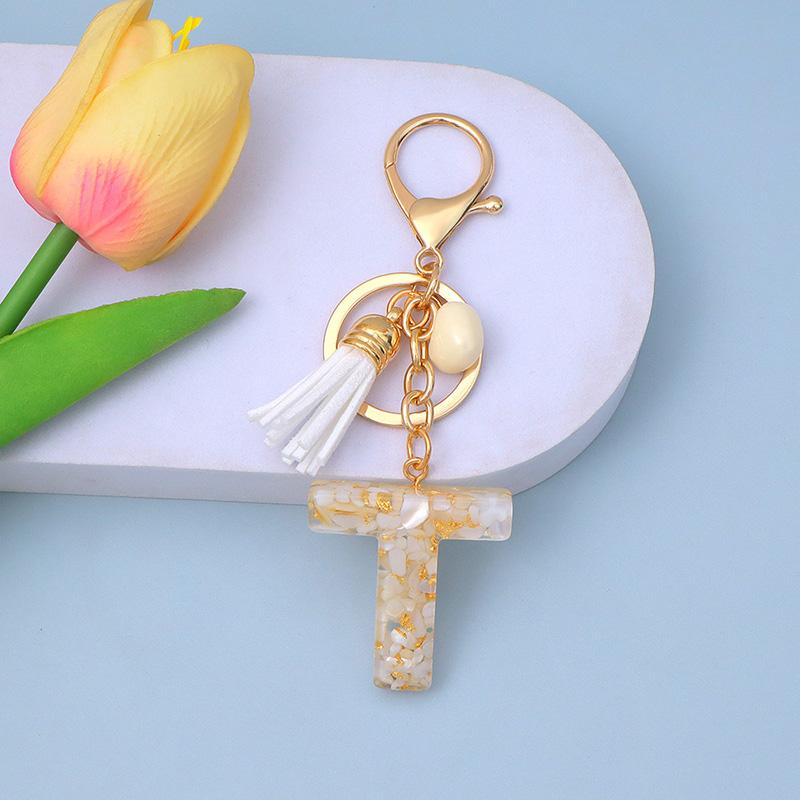 

1Pc Plastic Fashion Drip Glue Car Decoration Bag Charm Handbag Jewelry Yellow Gold Foil Letter Keychain T