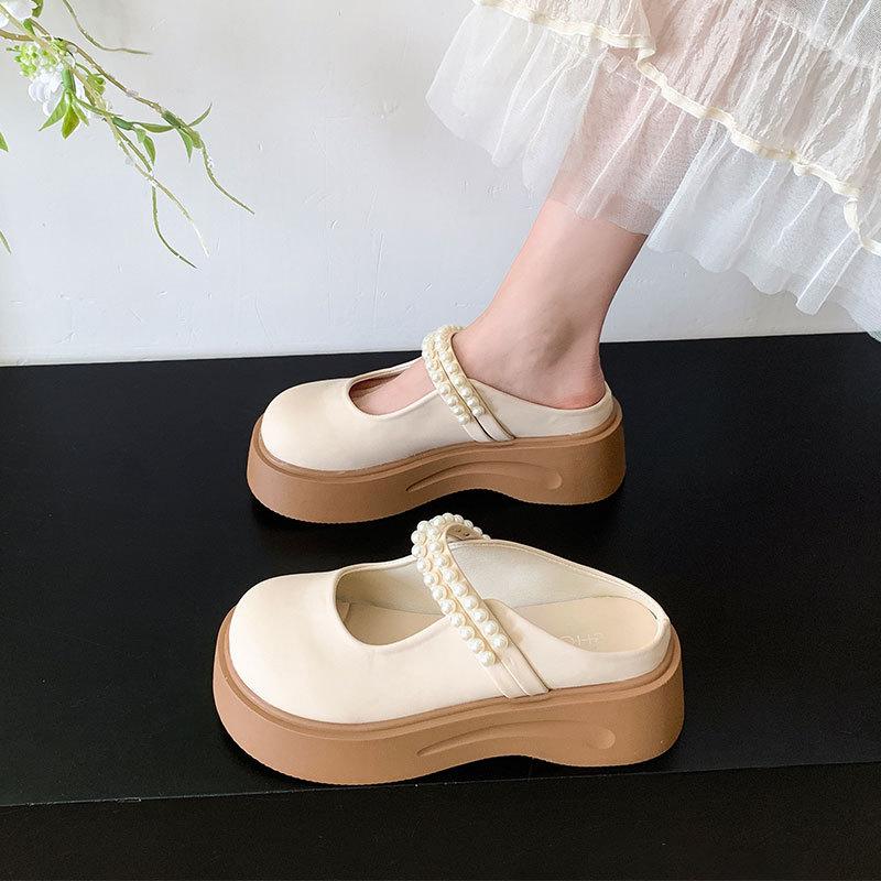 Mary Janes mit dicker Sohle und Schleife, super angesagt, Ein-Pedal-Taschenkopf-Halbschuhe für Damen, Frühling und Sommer, Oberbekleidung, 2025 neue Explosion