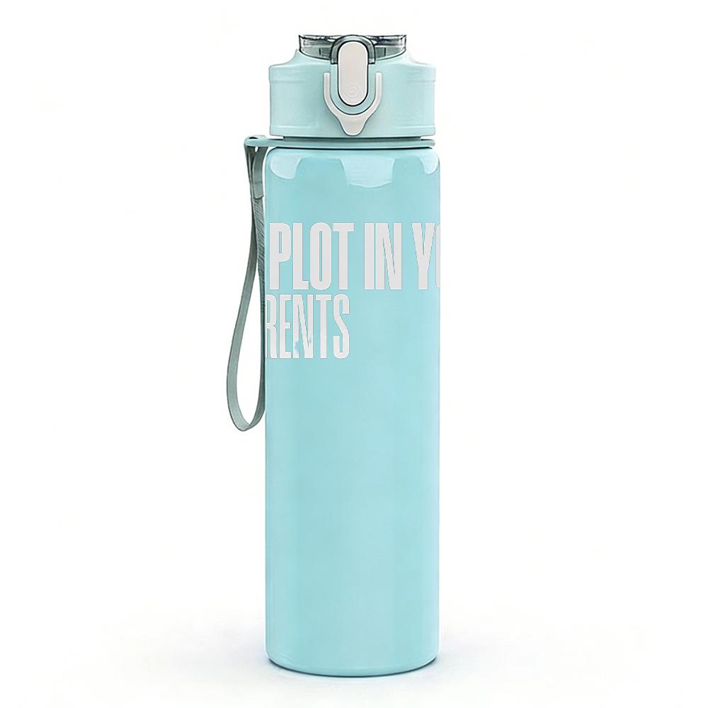 1PC Faint vintage paragraph text print 750ml colorful plastic sports water bottle leakproof pop up lid with straw for outdoor work home use