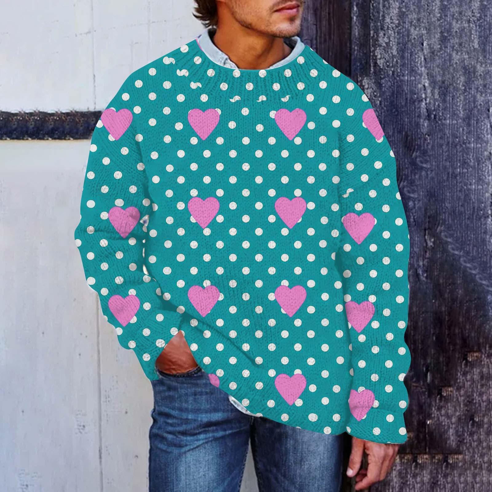 

Мужской принтованный искусственный свитер, толстовка с круглым вырезом, свободный топ с длинными рукавами XXL циан