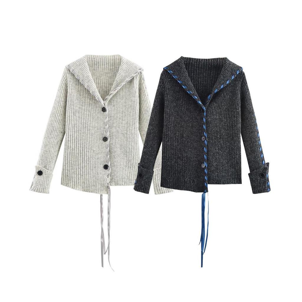 2024 Winter Women's Fashion Sailor Collar Handcrafted Knit Cardigan