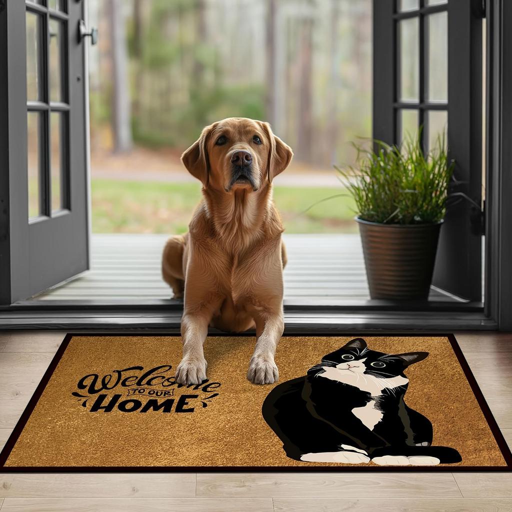 VIKAMA Cute Cat Entrance Door Carpet, Comfortable To Walk On, Bathroom Carpet, Machine Washable, Home Decoration