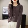 Women's 2024 Spring/Autumn Wool Knit Cardigan - Round Neck Cashmere Sweater Top