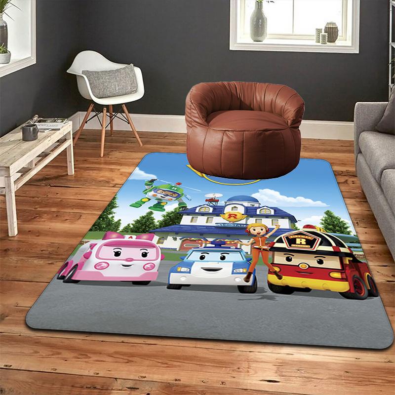 Robocar Poli cartoon theme Rug Floor Mat for Living Room or Bedroom Soft and Comfortable Carpet a Gift for Birthday and Holiday.