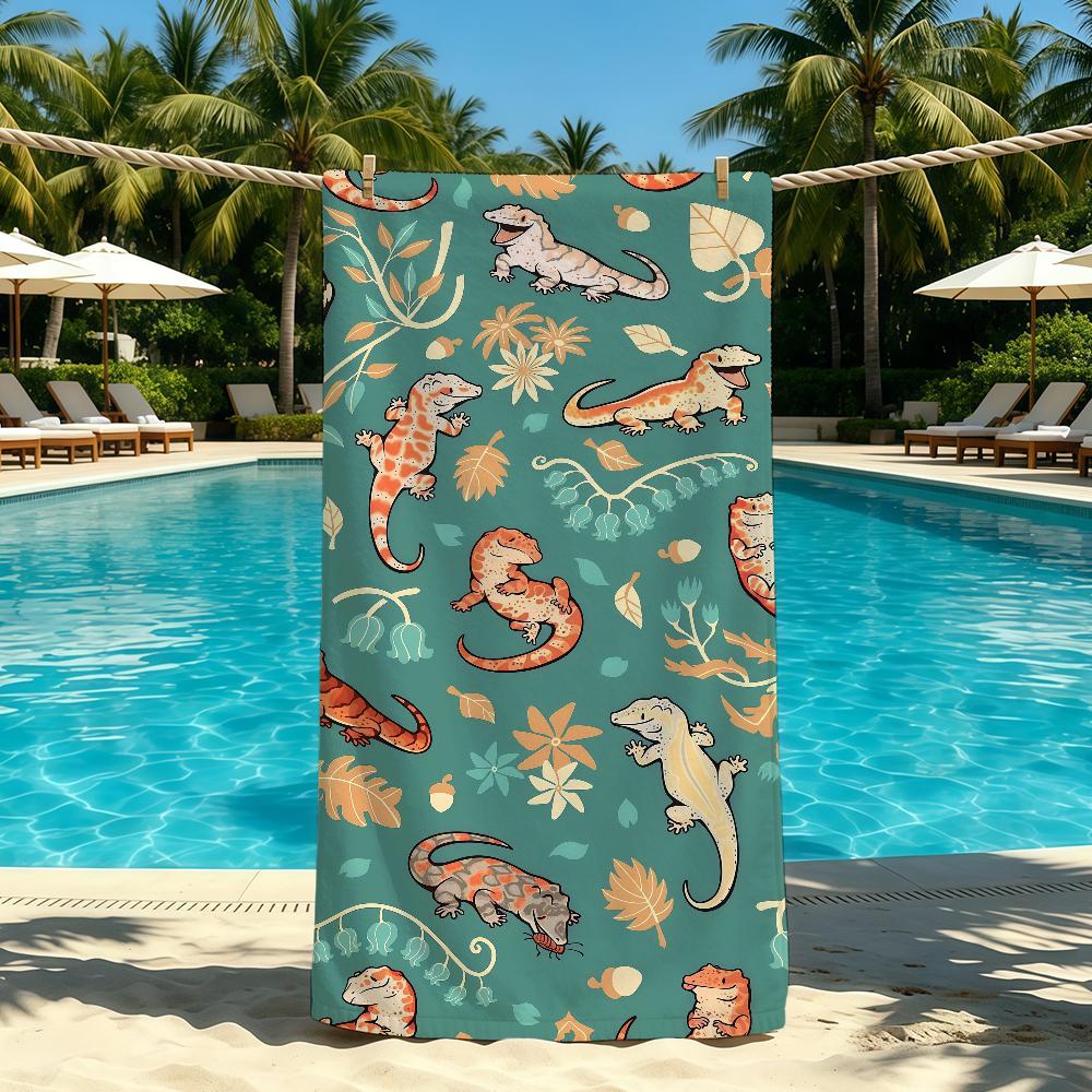 Cute Towel Animal Gecko For Outdoor Camping Leopard Beach Towel Super Absorbent Quick-Drying Summer Towel