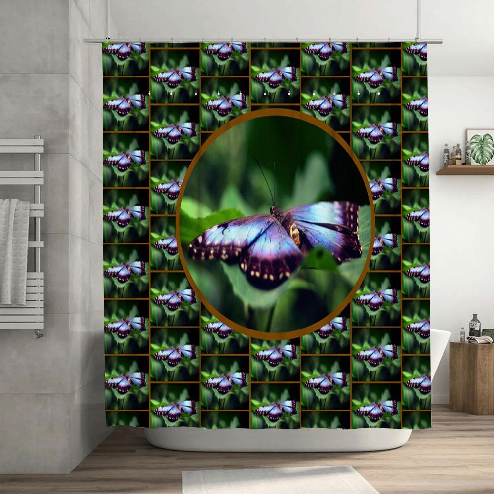 Butterfly Pattern Shower Curtain Set for Bathroom Decor Blue Purple Floral Design Waterproof Fabric Shower Panels Home Supplies