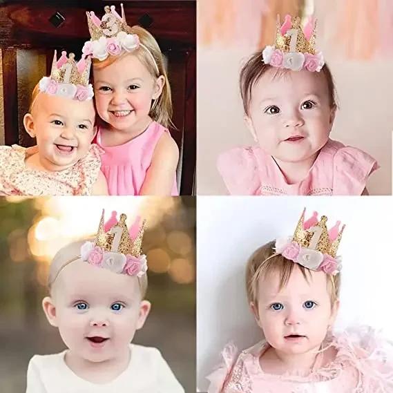 1-7 Year Old Baby Shower 1 Year Old Birthday Kids Shower Party Supplies Baby Birthday Party Crown Princess Crown Headband