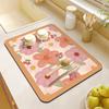 Fresh Floral Draining Mat Cartoon Artistic Flower Pattern Kitchen Mat Non-Slip Heat Resistant Countertop Protectors Mat