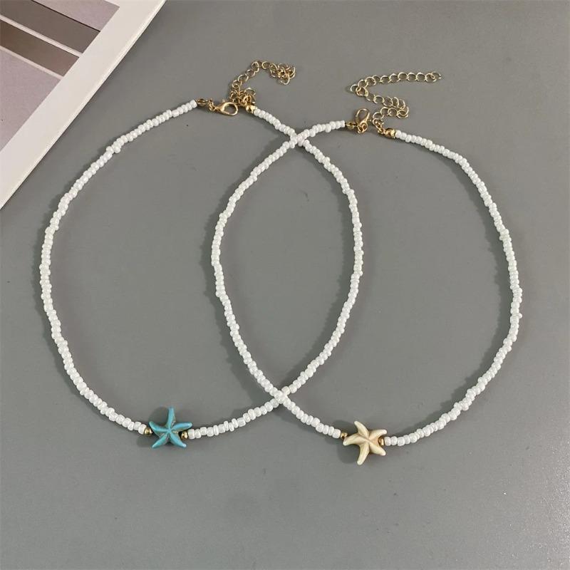Shell Starfish Woman Short Necklace Summer Bohemian Holiday Gift Handmade Choker White Seed Beads Neck Jewelry Holiday Gifts