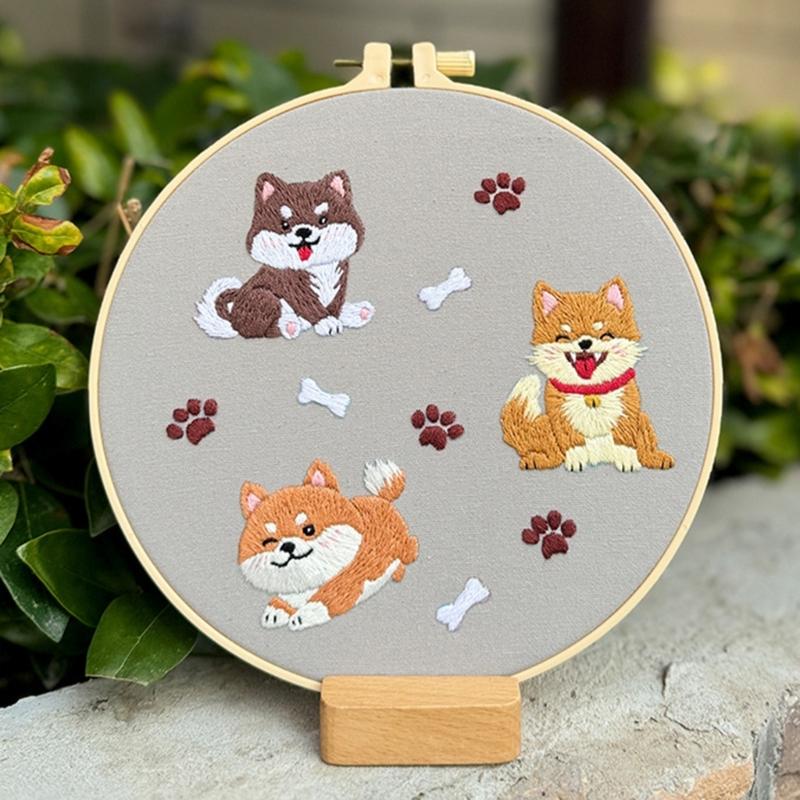 Beginner Embroidery Kits for Adult Easy to Learn Dog Embroidery Pattern from Video & Instruction Needlepoint Kits
