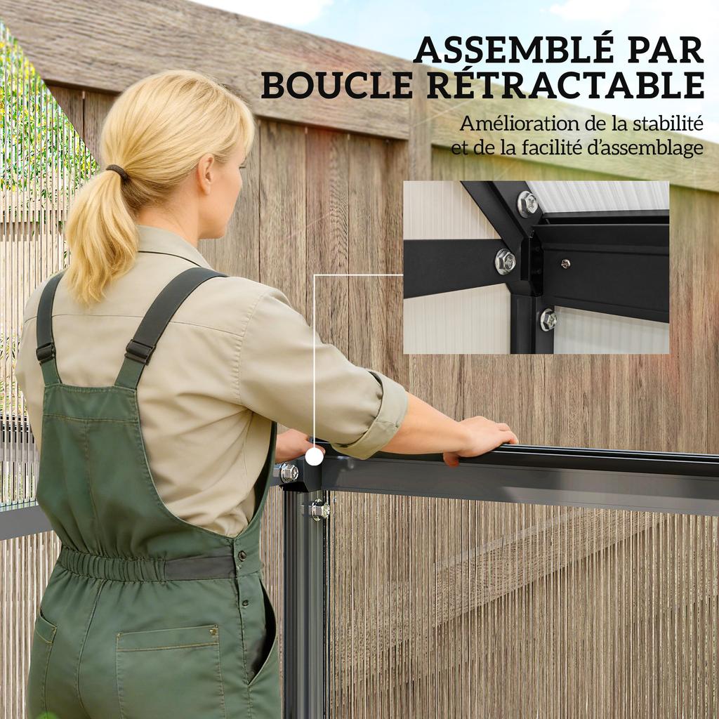 Invernadero de Policarbonato con Puerta Abatible y Ventana Ajustable, Invernadero para Caminar con Canalón de Lluvia, 1.68 x 1.83 m, Negro