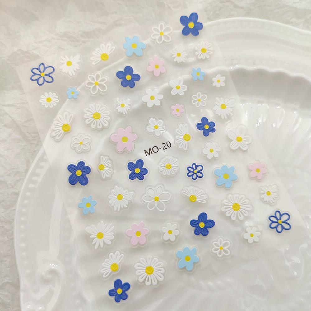 Embossed Nail Art Stickers: Flowers, Daisy, Cartoon, Tulips, Rabbit, Love, Butterfly Decals.