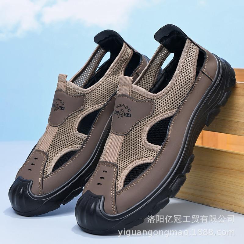Pantofi de vad bărbați vară respirabili pantofi bărbați plasă pantofi cu găuri goale sandale de casă exterior casual pantofi de plajă cu vârf acoperit pentru bărbați