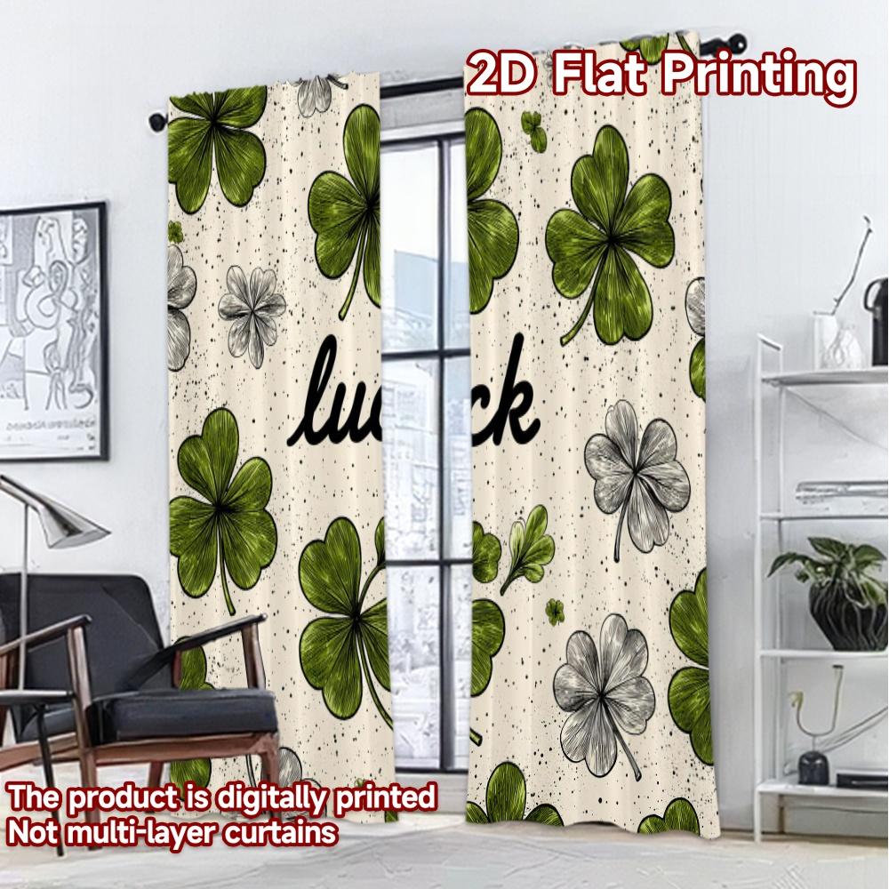 2D FLAT PRINTING 2pcs Curtains (Without Rod) St. Patrick's Day Clovers Light Filtering Chic Curtains Durable Polyester Curtains