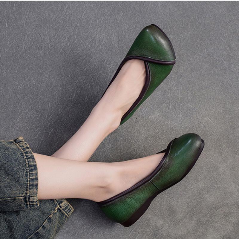 Johnature Eenfargede flate sko med firkantet tå, fritidsloafers med god komfort, slip-on-sko i ekte skinn for kvinner