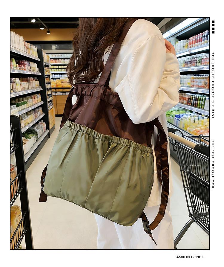 Korean Style Foldable Waterproof Polyester Drawstring Backpack - Large Capacity Shopping Bucket Bag